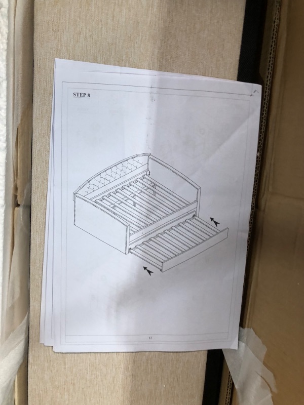 Photo 5 of ***NONREFUNDABLE - INCOMPLETE - SEE COMMENTS***
DNYN Twin Size Upholstered Daybed with Trundle for Kids/Adults,Wooden Platform Bedframe w/Tufted Button & Rivet Armrest Design,No Box Spring Needed,for Small Space,Bedroom,Guest Room, Beige