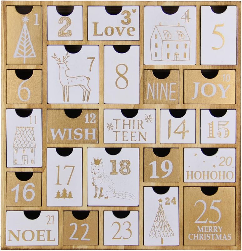 Photo 1 of (READ FULL POST) Juegoal Advent Calendar with 25 Drawers Countdown to Christmas, Refillable Wooden Advent Xmas Gift for Kids, 12 Inches Tall