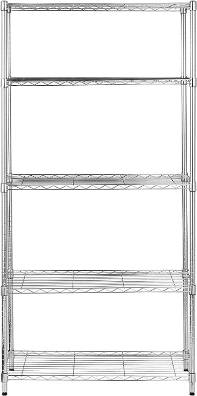 Photo 1 of Amazon Basics 5-Shelf Adjustable Heavy Duty Steel Wire Rack Storage Shelving Organizer for Kitchen, Garage, 36" L x 14" W x 72" H, Silver