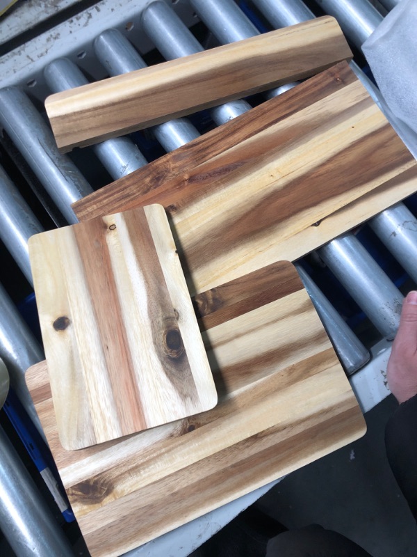 Photo 2 of (BIGGEST IS BROKEN IN HALF) Acacia Wood Cutting Board Set with Juice Groove (3 Pieces), Organic Wooden Cutting Boards for kitchen, Butcher Block Cutting Board for Meat, Vegetable, Wooden Chopping Board 15x10, 12x8, 9x6 inch