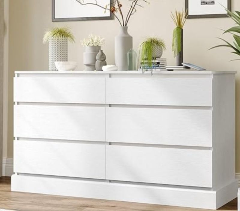 Photo 1 of 51.5 Inches Width 6 Drawers Dresser Large Capacity Clothing Storage Cabinet White
