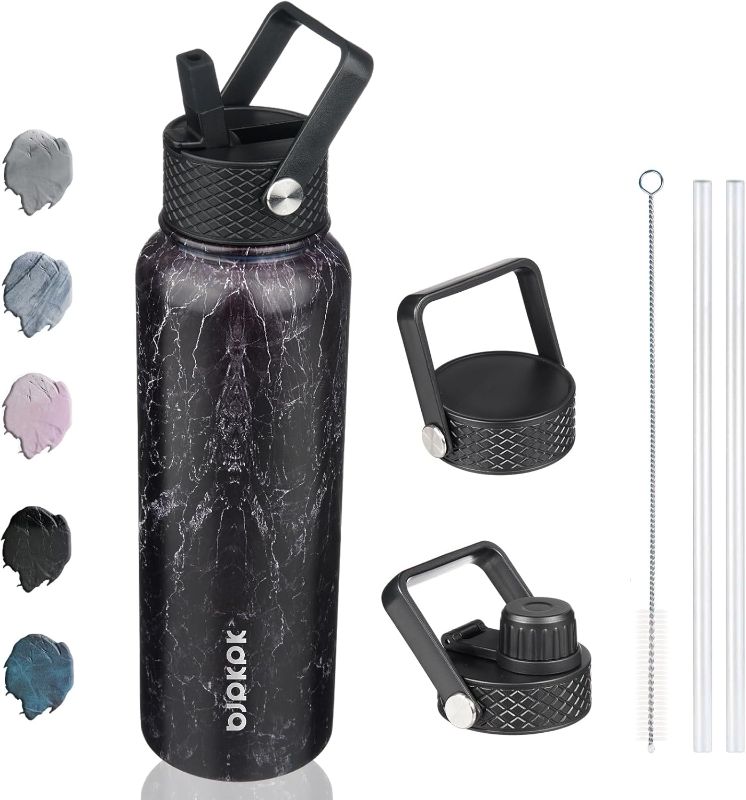 Photo 1 of ***SIMILAR TO STOCK PHOTO****MISSING PIECES

BJPKPK Insulated Water Bottles with Straw Lid, 40oz Stainless Steel Water Bottles with 3 Lids, Large Metal Water Bottle, BPA Free Leakproof Thermos Water Bottle for Sports & Gym- BLACK