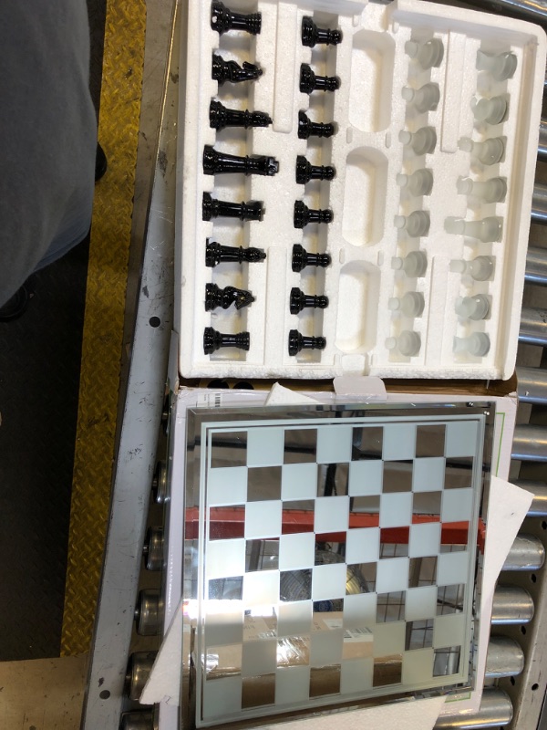 Photo 2 of Avant-Garde Black Frosted Glass Chess Set with Mirror Board