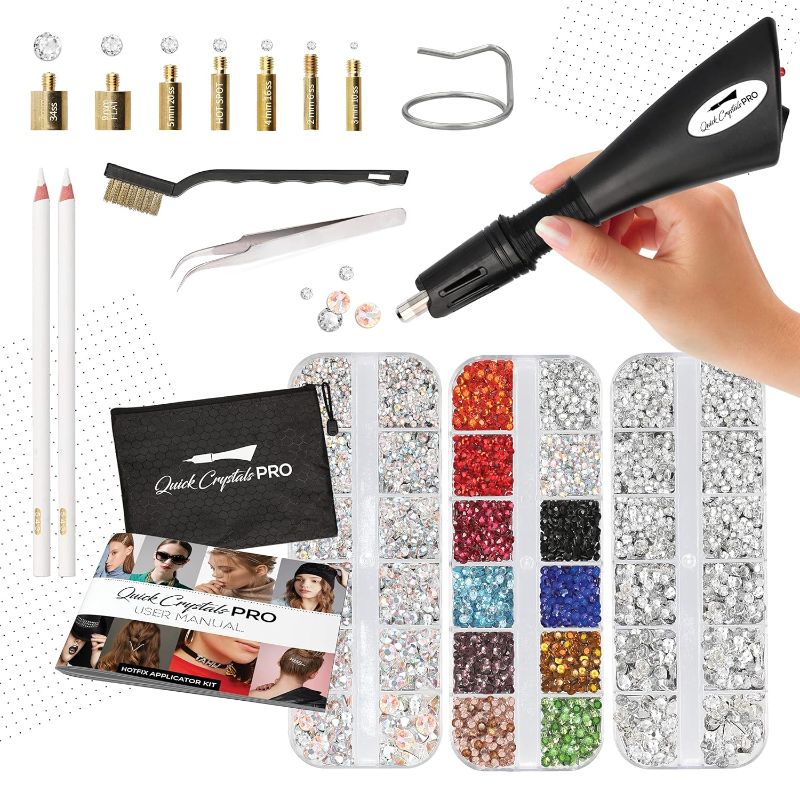 Photo 1 of 
Hotfix Applicator, Quick Crystals Pro, Bedazzler Kit With Rhinestones, DIY Wand Setter Tool Kit With 7 Different Tip Sizes, Tweezers, Cleaning Brush, User Manual, And 4400 Rhinestones - Black