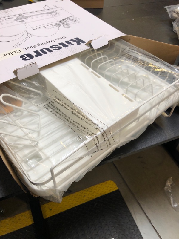 Photo 1 of Kitsure Large Dish Drying Rack - Extendable Dish Rack, Multifunctional Dish Rack for Kitchen Counter, Anti-Rust Drying Dish Rack with Cutlery & Cup Holders 27" L x 12.9" W,White