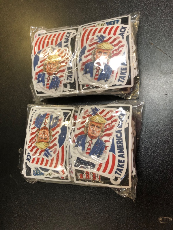 Photo 2 of 100pcs Donald Trump Stickers, Trump 2024 Stickers Trump Merchandise USA Flag Decals American Flag Aesthetic Vinyl Waterproof Stickers for Laotop Water Bottle Phone Luggage Skateboaard - Pack of 2 