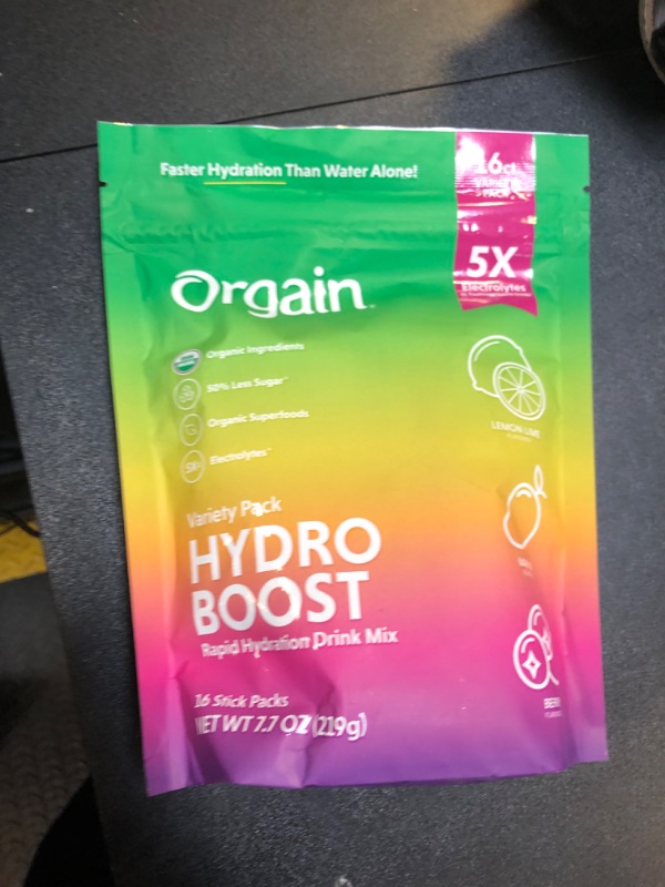 Photo 1 of Orgain Organic Hydration Packets, Electrolytes Powder - Variety Pack Hydro Boost with Superfoods, Vegan, Gluten-Free, No Soy Ingredients, Non-GMO, Less Sugar than Sports Drinks, 16 Count EXP 12/01/24