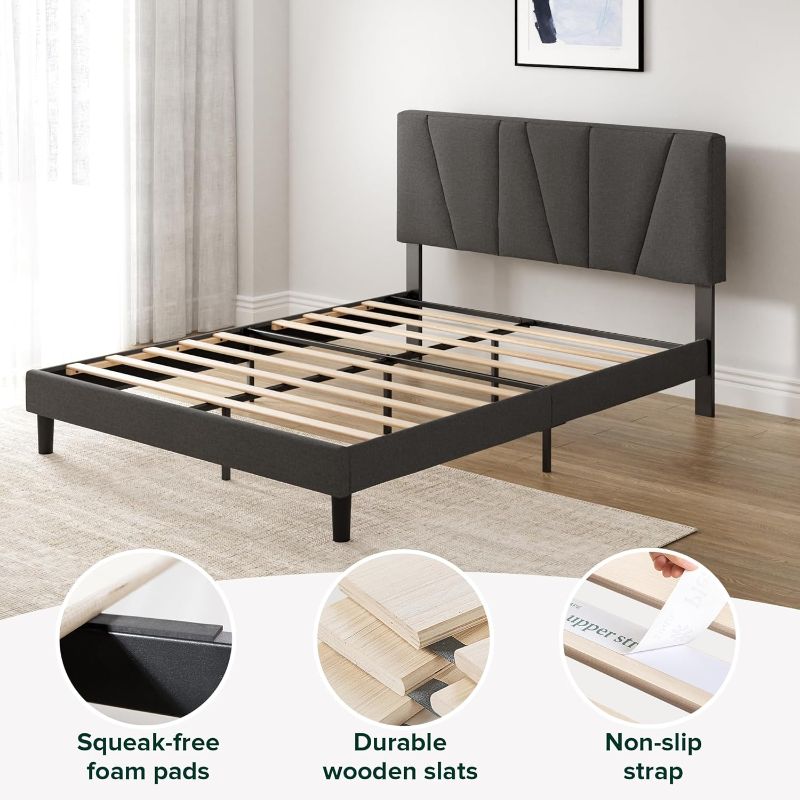 Photo 1 of Zinus King Maya Upholstered Bed Frame with Asymmetric Headboard