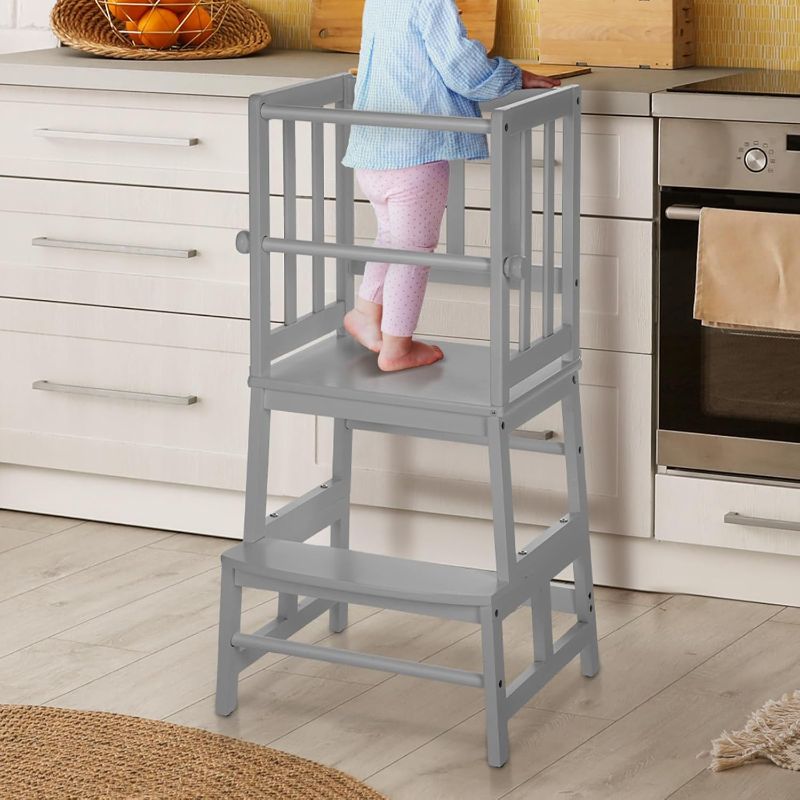 Photo 1 of COSYLAND Kids Kitchen Step Stool Helper with Gloves Removable Anti-Drop Railing Safety Rail