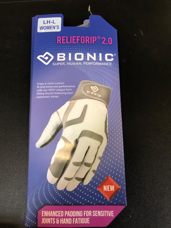 Photo 2 of Bionic Women's ReliefGrip 2.0 Golf Glove (Silver, Medium, Left)