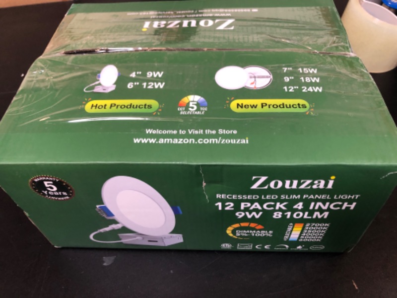 Photo 3 of zouzai 12 Pack 4 Inch Black 5CCT Reset Ultra-Thin LED Recessed Ceiling Light with Junction Box, 2700K/3000K/3500K/4000K/5000K Selectable, 9W Dimmable, led can Lights - ETL and Energy Star Certified