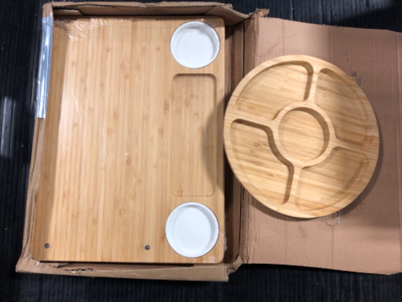 Photo 2 of 15"x12" Bamboo Cheese Board Charcuterie Boards Set - Include Serving Platter Round Fruit Tray, Perfect House Warming Gift Anniversary and Wedding Gift