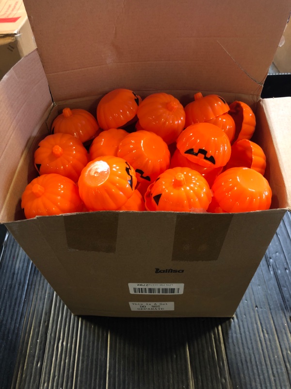 Photo 2 of 120 Pcs Halloween Pumpkin Containers Plastic Pumpkin Storage Box Case Bulk, Mini Pumpkins, Pumpkin Candy Box, Halloween Trick or Treat Candy Gift Boxes for Halloween Decoration Party Supplies