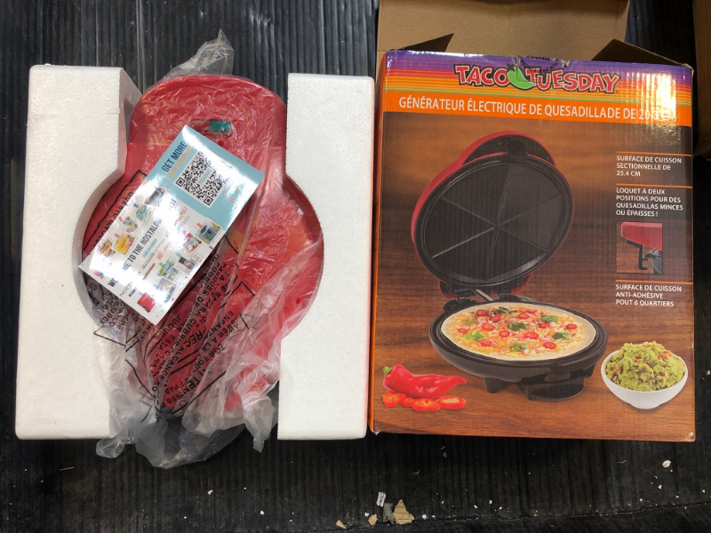 Photo 3 of Taco Tuesday Deluxe 8-Inch 6-Wedge Electric Quesadilla Maker with Extra Stuffing Latch, Red