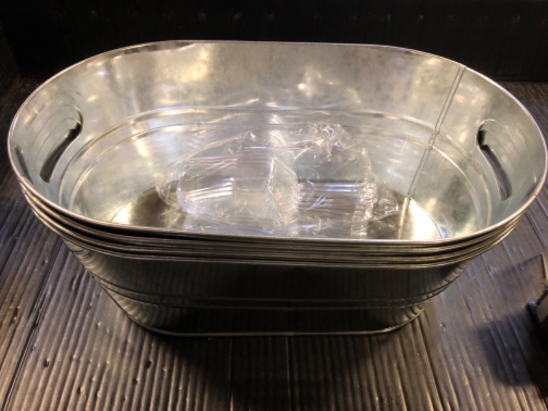Photo 1 of 4 Pack Galvanized Metal Ice Buckets, 4 Gallon Large Ice Buckets for Parties Wine Beverage Tub with Carry Handle for Home/Bar Beer Champagne Cocktails Cooling Supplies