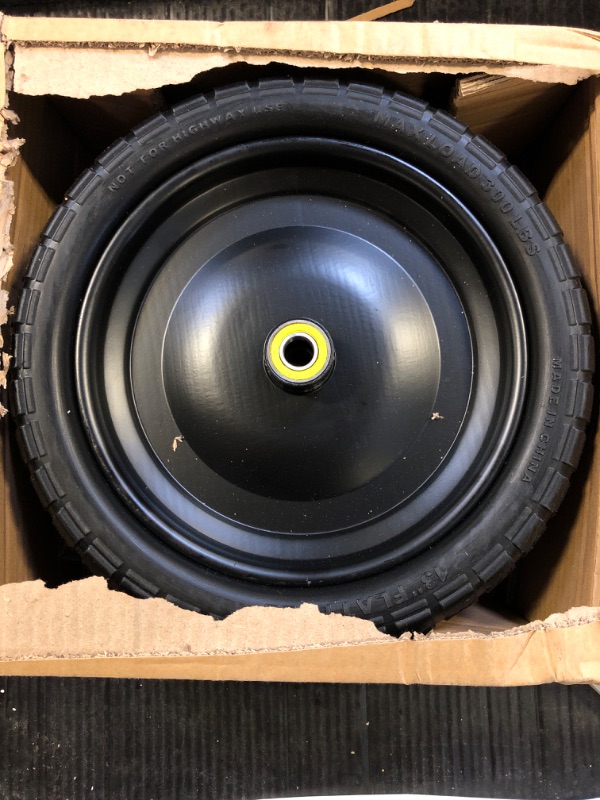 Photo 1 of 13 Inch Solid Rubber Tires, 4.00-6 Tire Flat Free with 5/8" Bearings, 2.17" Offset Hub for GOR Garden Cart, Wheelbarrow, Trolleys, Hand Trucks and Yard Trailers(2 Pack)