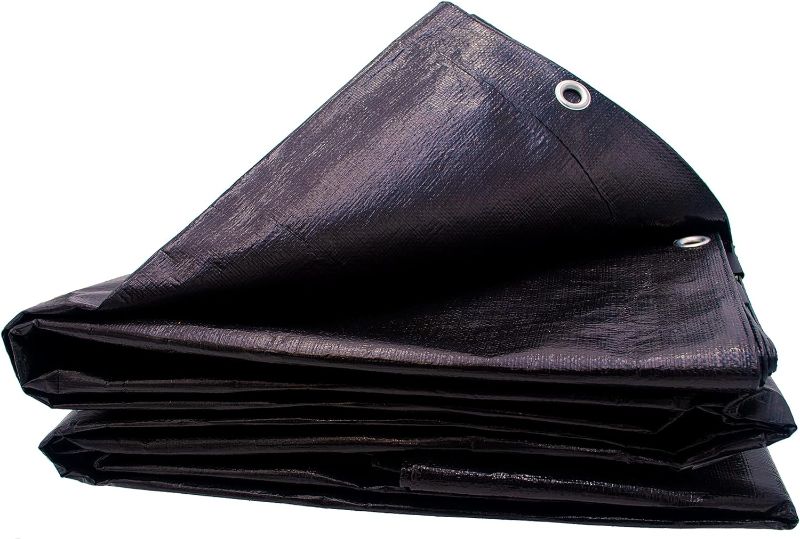 Photo 1 of 15 Ft. X 15 Ft. Heavy Duty 6 Oz. Black Poly Tarp 11-12 Mil Thick