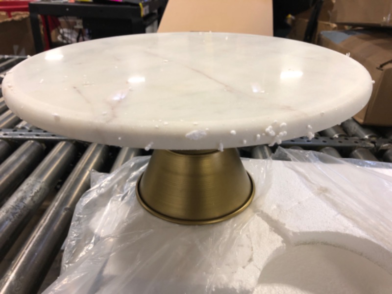 Photo 2 of CosmoLiving by Cosmopolitan Ceramic Cake Stand with Gold Base, 14" x 14" x 6", White