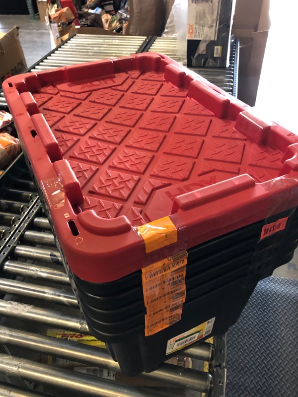 Photo 2 of 27 Gal. Tough Storage Tote in Black and Red (6 Bins, 2 lids)