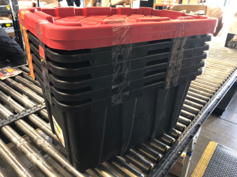 Photo 3 of 27 Gal. Tough Storage Tote in Black and Red (6 Bins, 2 lids)