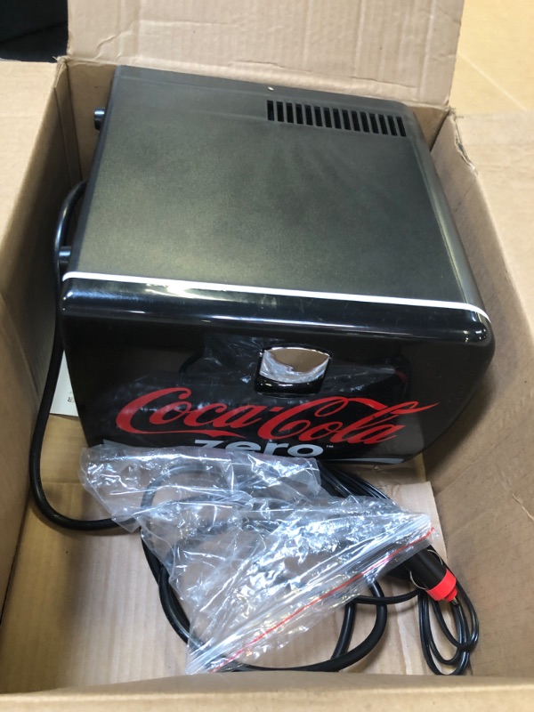 Photo 2 of Coca-Cola Mini Fridge for Bedroom Skincare Office Dorm 4L Cooler Warmer 6 Can Small Refrigerator Personal Travel Mini Fridge for Snacks Drinks Fridge 12V DC 110V AC Mini Fridge