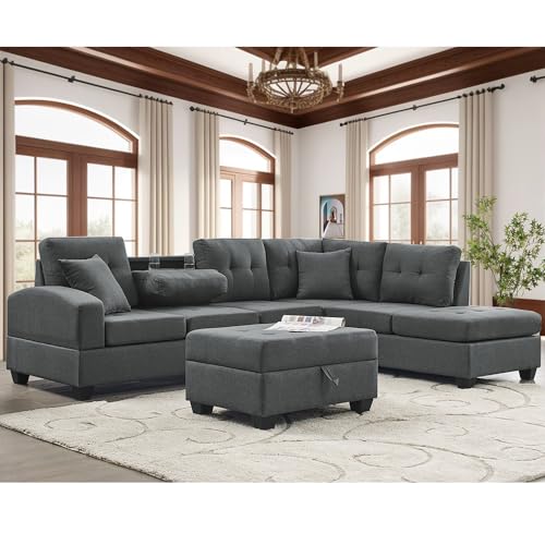 Photo 1 of UBGO Sectional Couches for Living Room,L Shape Modular Sofa Set with Storage Ottoman & Chaise, Comfy Corner Sofa Couch with Cup Holder,Living Room Furniture Couch Sets-Gray