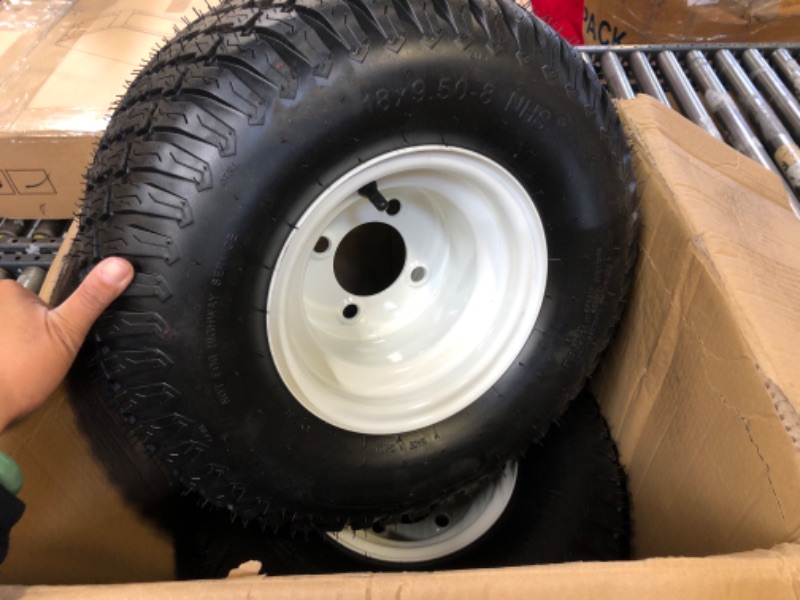 Photo 2 of 18x9.50-8" Lawn Mower Tires Tractor Turf Tire with Rim,4 Ply Tubeless,2.83” Center Bore for Golf Carts, Riding Lawn Mowers,Utility Vehicles (18X9.50-8-Tubeless with Rim)