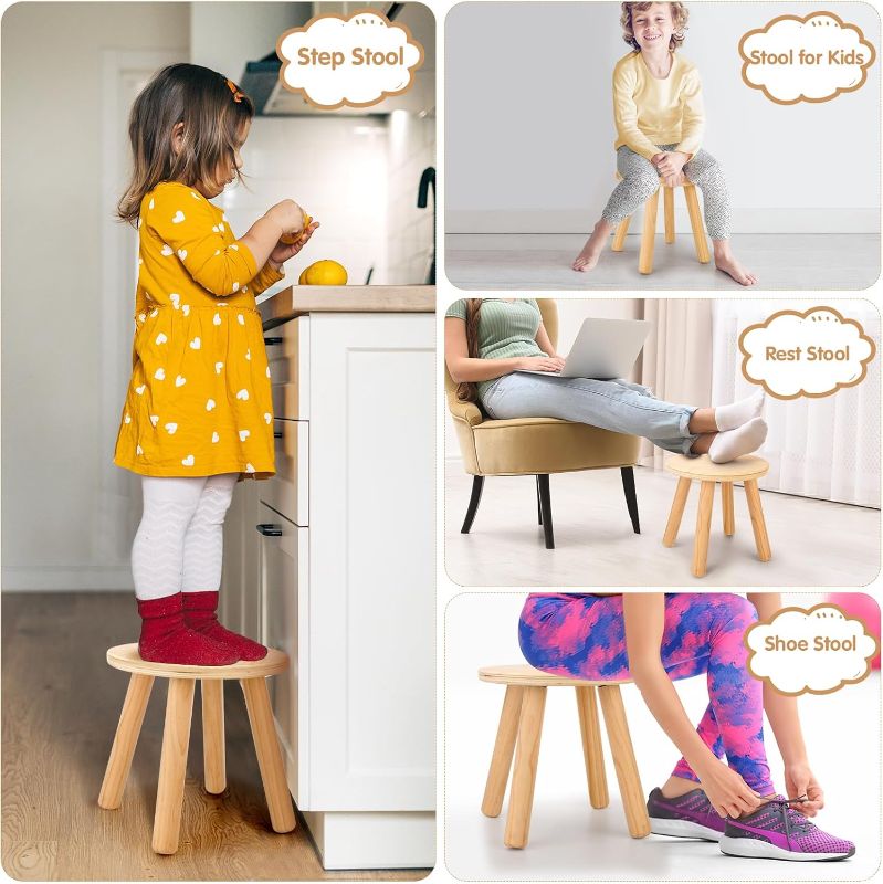 Photo 1 of  Wooden Step Stools for Kids, 10 Inch Solid Kids Chairs Perfect Matched Sensory Table, Multi-Purpose Children Sitting Stool for Playroom Bathroom...
