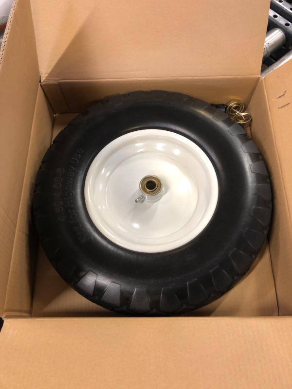 Photo 1 of GICOOL 4.80/4.00-8" Wheelbarrow Tire, 16" Flat-Free Solid Tire and Wheel, 3-6" Centered Hub, 5/8" & 3/4" Bearing, For Broadcast Spreader Garden Wagon Cart Trolley Dolly (1 Pack)