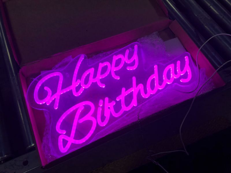 Photo 1 of Happy Birthday Neon Sign 16 Inch Reusable Happy Birthday LED Light Up Sign with Dimmable ON/OFF Switch for Birthday Party Backdrop Decoration and Wall Decor and Birthday Gifts
