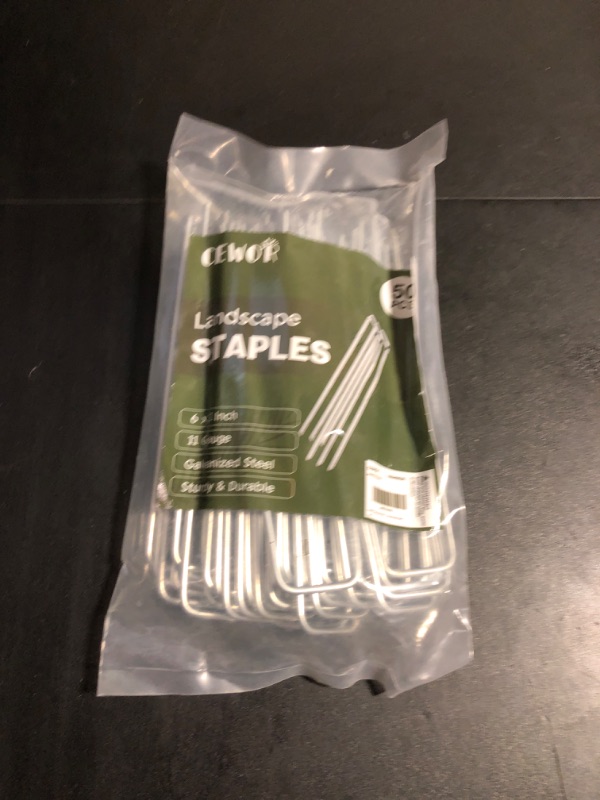 Photo 2 of CEWOR Landscape Staples 50 Pack 6 Inches 11 Gauge Stakes, Galvanized Garden Stakes Landscaping Staples and SOD Pins Lawn Stakes for Barrier Fabric