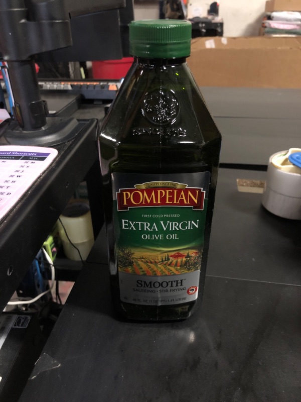 Photo 2 of Pompeian Smooth Extra Virgin Olive Oil, First Cold Pressed, Mild and Delicate Flavor, Perfect for Sauteing and Stir-Frying, Naturally Gluten Free, Non-Allergenic, Non-GMO, 48 FL. OZ., Single Bottle 48 Fl Oz (Pack of 1) EXP 12/2025