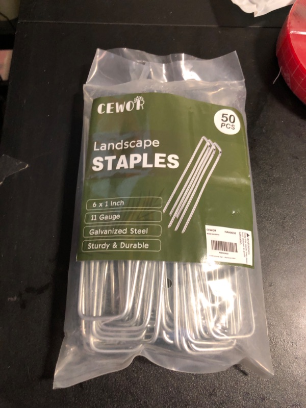 Photo 2 of CEWOR Landscape Staples 50 Pack 6 Inches 11 Gauge Stakes, Galvanized Garden Stakes Landscaping Staples and SOD Pins Lawn Stakes for Barrier Fabric