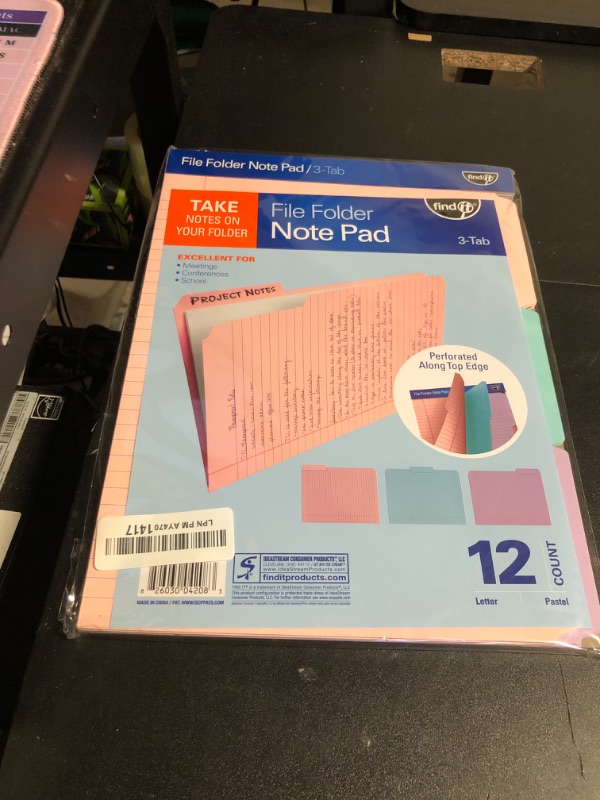 Photo 3 of Find It File Folder Notepad --9.5 x 12.5 Inch Notebook Organizer Folders for Filing, Document, and Clipboard Organization - Pastel