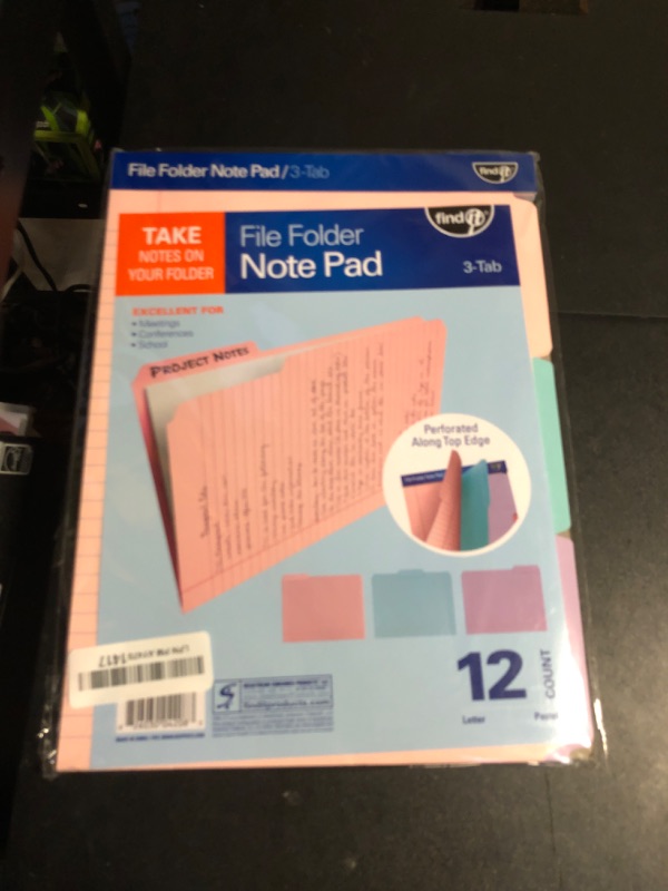 Photo 2 of Find It File Folder Notepad --9.5 x 12.5 Inch Notebook Organizer Folders for Filing, Document, and Clipboard Organization - Pastel