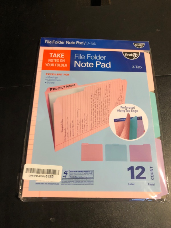 Photo 2 of Find It File Folder Notepad --9.5 x 12.5 Inch Notebook Organizer Folders for Filing, Document, and Clipboard Organization - Pastel