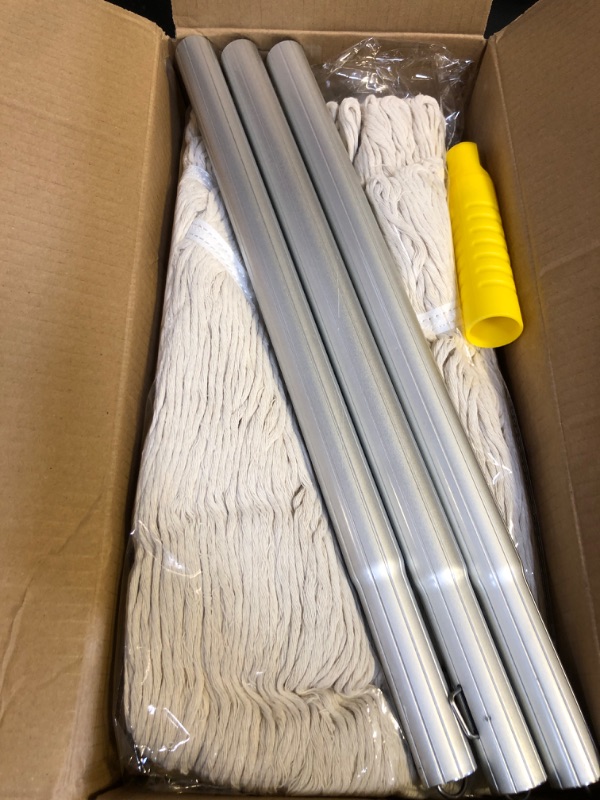 Photo 3 of Yesland Commercial Mop with 2 Mop Heads, Industrial Cotton Mop with 61inch Long Handle, Heavy Duty Looped-End String Wet Mops for Cleaning Office Garage Hardwood Warehouse Factory Mall Deck