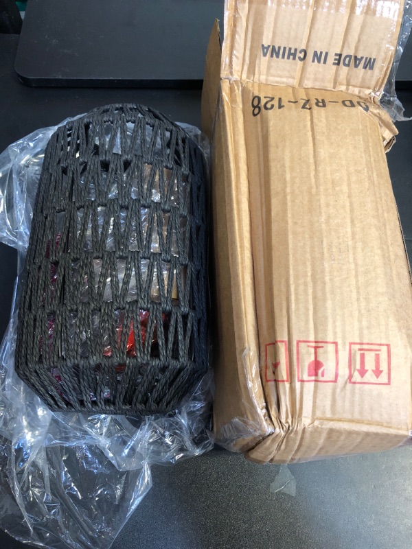 Photo 1 of Ruzectt Plug in Pendant Light Rattan Hanging Lights with Plug in Cord 15ft Dimmable Cotton Cord Wicker Boho Hanging Lamps for Kitchen Island Living Room Bedroom Black Light Fixtures (Black-B)