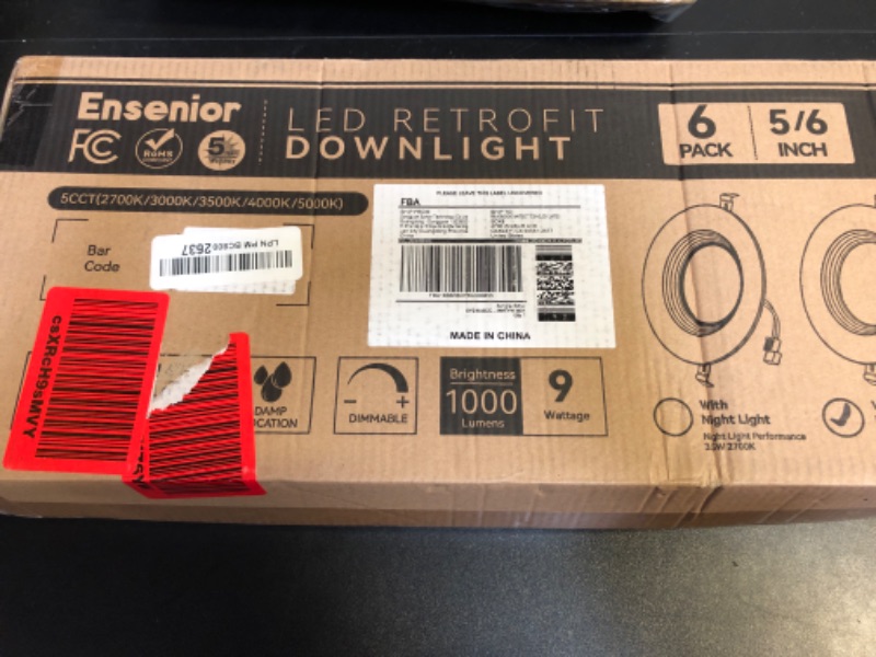 Photo 1 of Ensenior 5/6 Inch 5CCT LED Can Lights 6 Pack, Retrofit Led Recessed Lighting, Baffle Trim, Dimmable, 9W=110W, 1000LM, 2700K/3000K/3500K/4000K/5000K Selectable, IC Rated - ETL & FCC