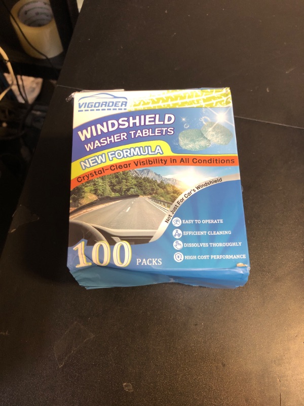 Photo 2 of 100 Pieces Windshield Washer Tablets, Economy 100 Gallons Windshield Wiper Fluid, 1 Piece Makes 1 Gallons, Professional Car Window Cleaner, Remove Glass Stains, (Winter: Use With De-Icer or Methanol)