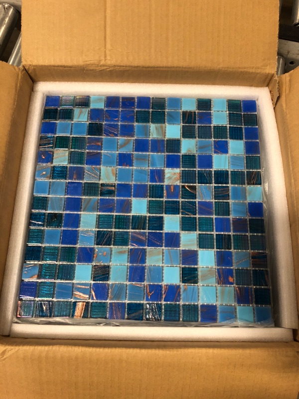 Photo 3 of LSDECO 20 Sheets Mosaic Tiles Backsplash, Pool Tile, Shower Tile, Glass Tiles, 12" x 12" Backsplash Tile for Kitchen Bathroom (Cobalt Blue Blend, 20 Sq.Ft)