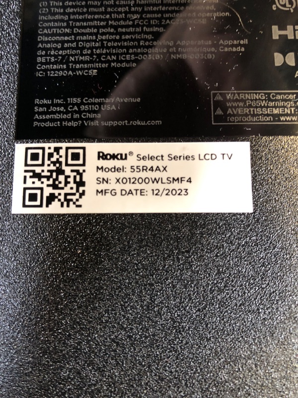 Photo 3 of *PARTS ONLY* Roku 55" Select Series Smart TV & 2023 Wireless Soundbar Bundle - RokuTV Audio with Wireless Soundbar 55"