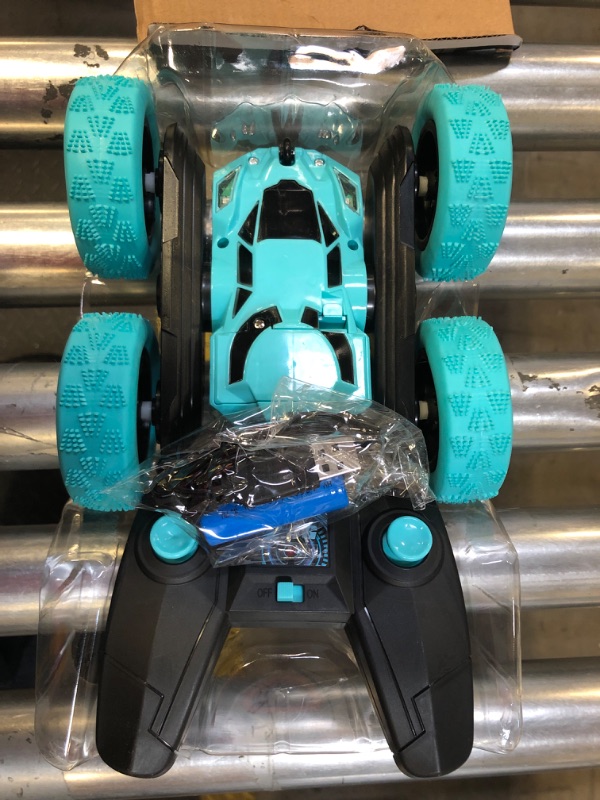 Photo 3 of Remote Control Car Stunt RC Cars, 90 Min Playtime, 2.4Ghz Double Sided 360° Rotating RC Crawler with Headlights, 4WD Off Road Drift RC Race Car Toy for Boys and Girls Aged 6-12 Light Blue