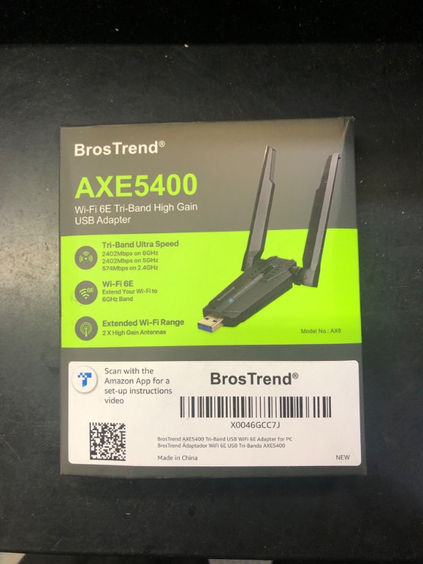 Photo 2 of BrosTrend AXE5400 WiFi 6E USB Adapter, Tri-Band Long Range USB WiFi Adapter for Desktop PC Laptop 6GHz 2402Mbps + 5GHz 2402Mbps + 2.4G 574Mbps, Ultra-Low Latency WiFi 6 USB Adapter for Windows 11/10