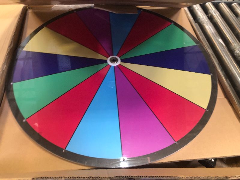 Photo 2 of T-SIGN 24 Inch Dual Use Spinning Prize Wheel Stand, Tabletop or Floor Spinner Stand, 14 Colorful Slots with Dry Erase Marker and Eraser Win The Fortune Spin Game for Carnival and Trade Show