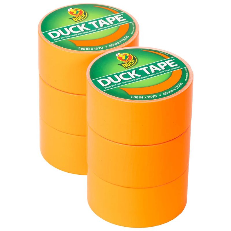 Photo 1 of Duck Brand Duck Color Duct Tape, 1.88 in. x 15 yd, 6-Roll, Neon Orange (1265019_C)
