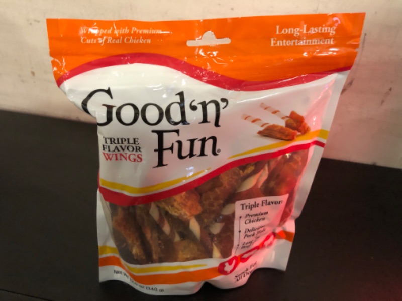 Photo 2 of 1pack exp date 12/2024---Good'N'Fun P-94130 Triple Flavor Wings Dog Chews, One Size 12 Ounce 