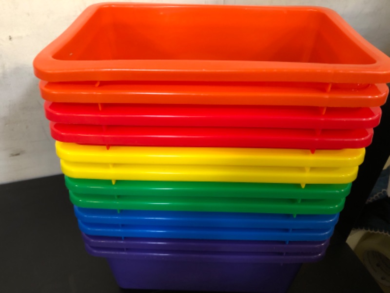 Photo 1 of 12 Pieces Plastic Cubby Bins Office Kids Storage Container Kids Toy Storage Organizer Bins with 1 Pack Self Adhesive Label for Classroom (Mixed Colors)