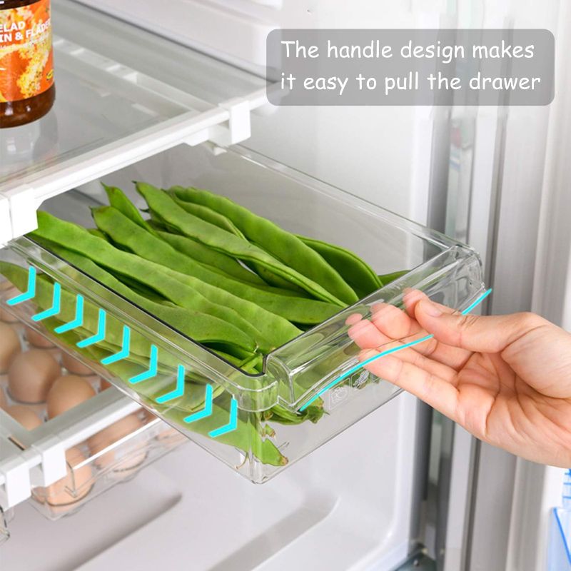 Photo 1 of 1pc--URALFA  Fridge Drawer Organizer, Refrigerator Drawers for Fruit and Vegetable, Refrigerator Organization and Storage Box, Transparent Pull Out Drawer Fit for Fridge Shelf Under 1.1"