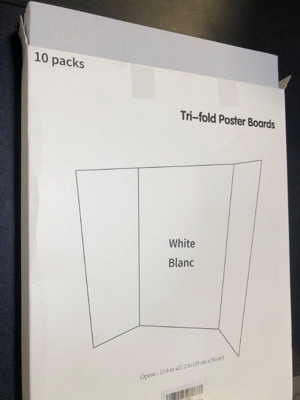 Photo 2 of 10 Pcs Small Trifold Poster Board 21.2x13.8 White Display Boards can be used for Presentations,Projects,Booths,Science Fairs,as Well as Offices,Poster Board with Double Sided Tapes and Cardboard